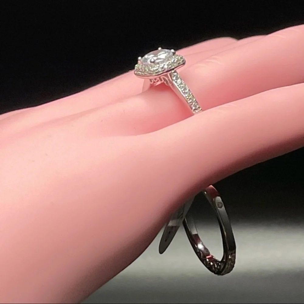 925 Sterling Silver Diamond 2 Band Ring‎ Set Sz 6